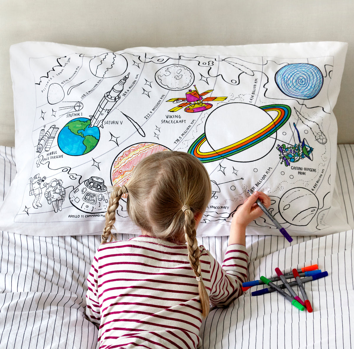 Space Themed Bedding Kids Colour In Pillowcase eatsleepdoodle