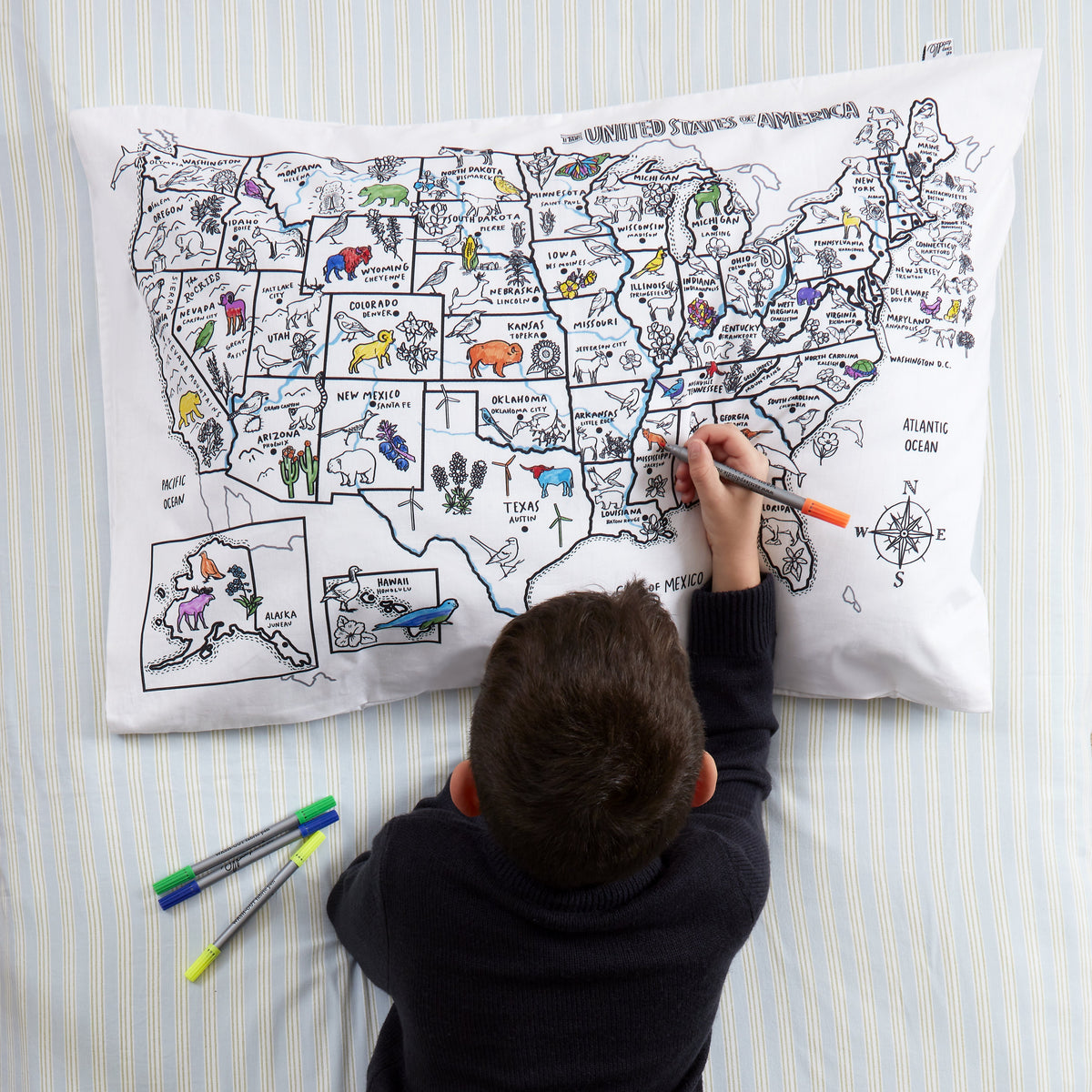 Color your own outlet map pillowcase