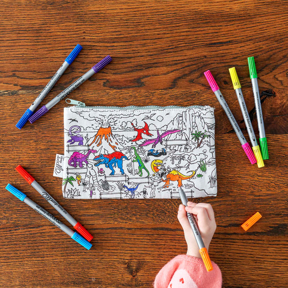 dinosaur pencil case - colour in & learn