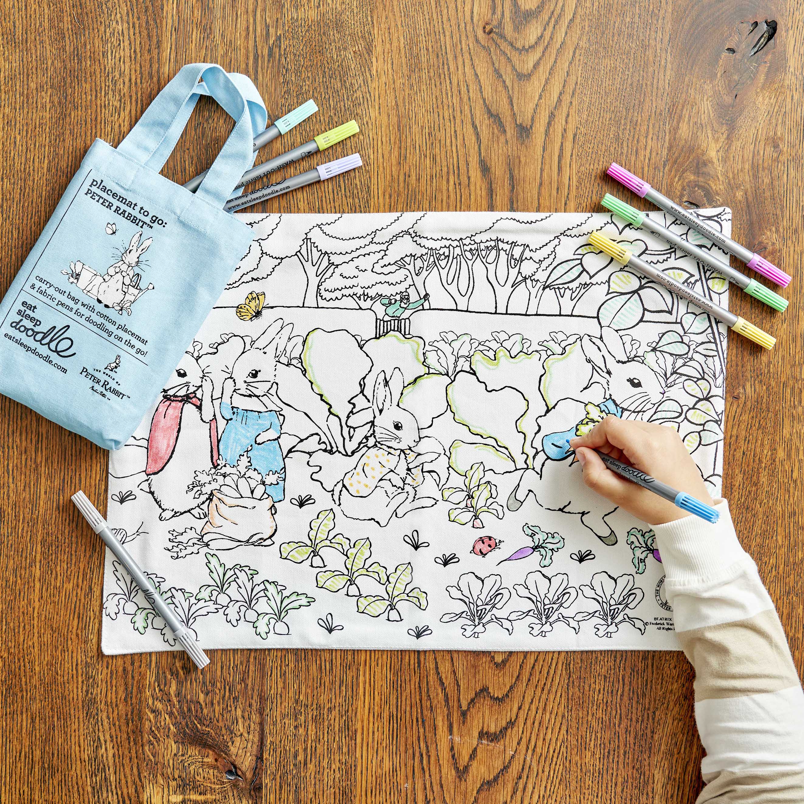 Peter Rabbit friends placemat to go colour in learn