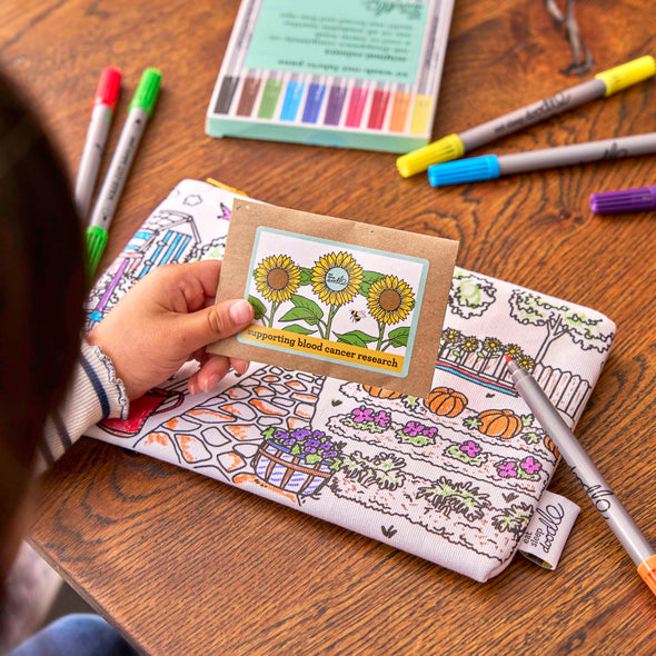 colour in & grow sunflower pencil case