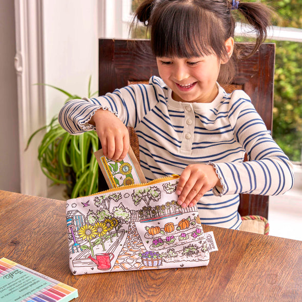 colour in & grow sunflower pencil case