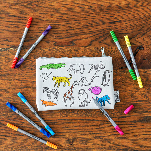 world map pencil case - colour in & learn