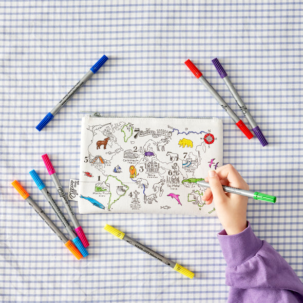 world map pencil case - colour in & learn