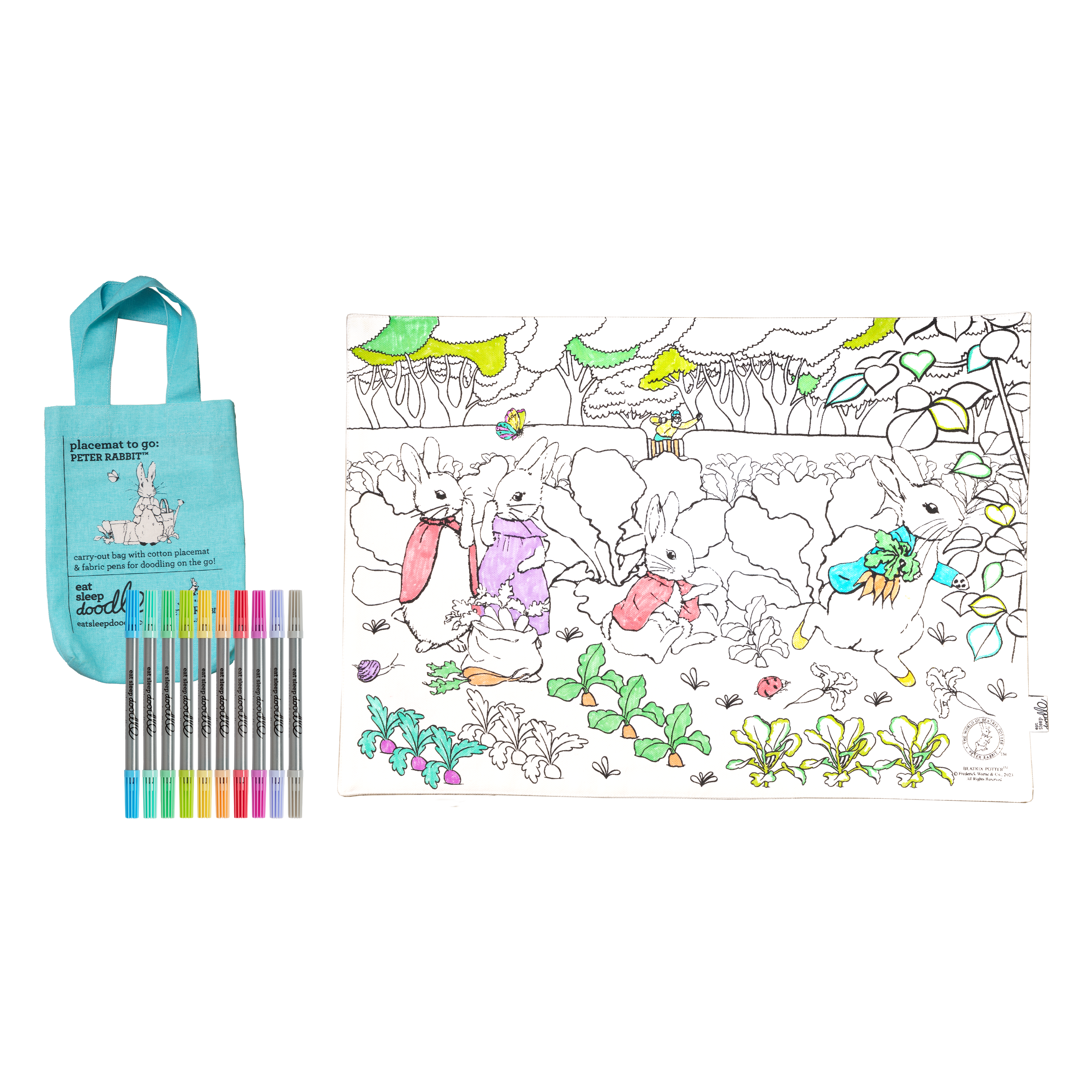 Peter Rabbit friends placemat to go colour in learn