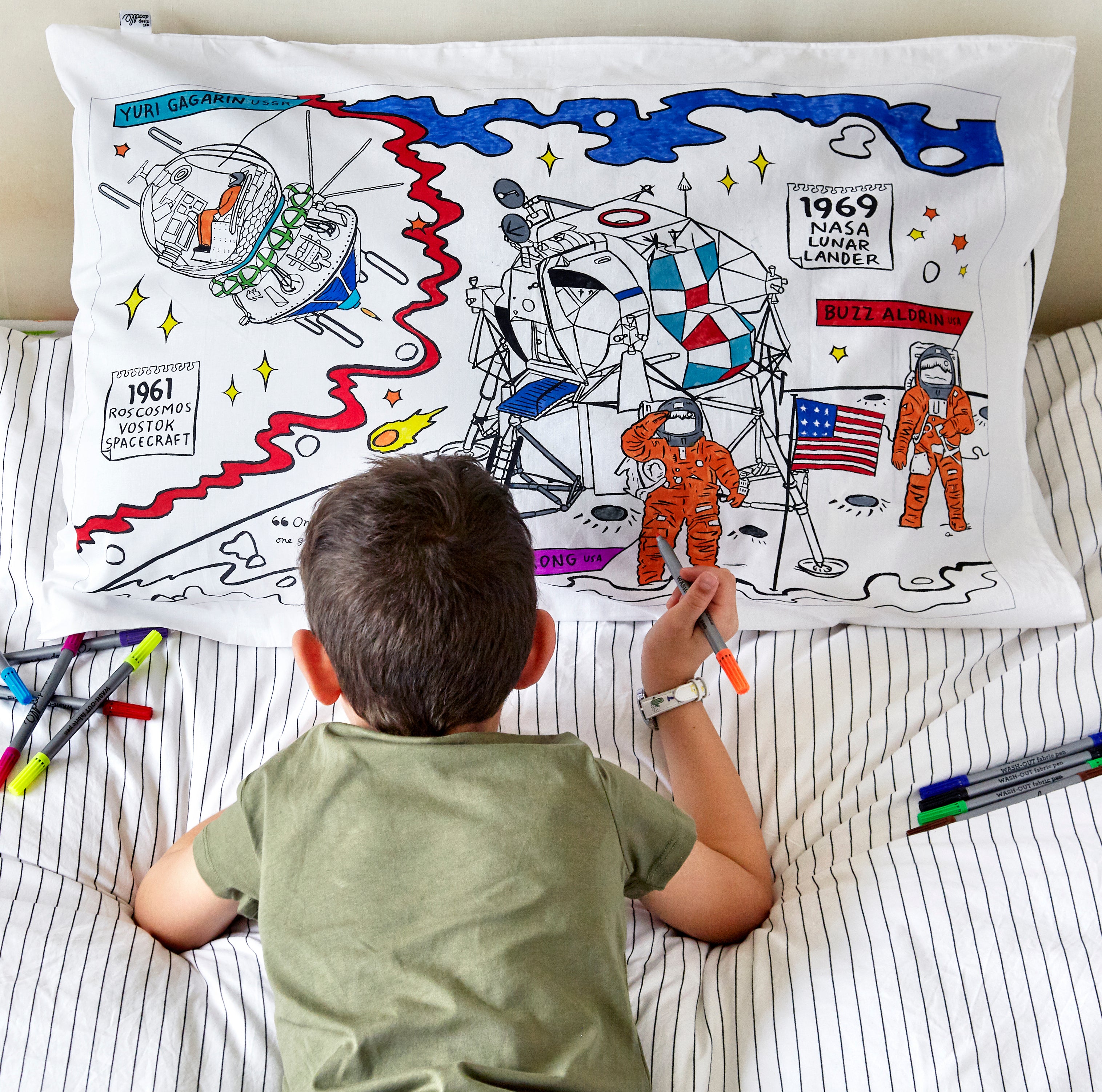 Space Themed Bedding Kids Colour In Pillowcase eatsleepdoodle