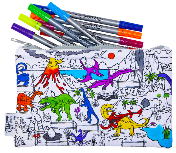 dinosaur pencil case coloured in