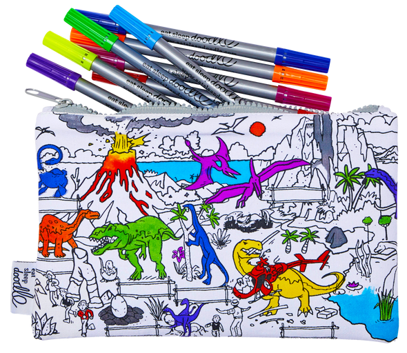 dinosaur pencil case - colour in & learn - party pack of 10