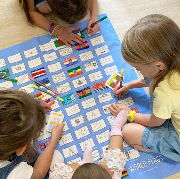 world flags tablecloth – colour & learn