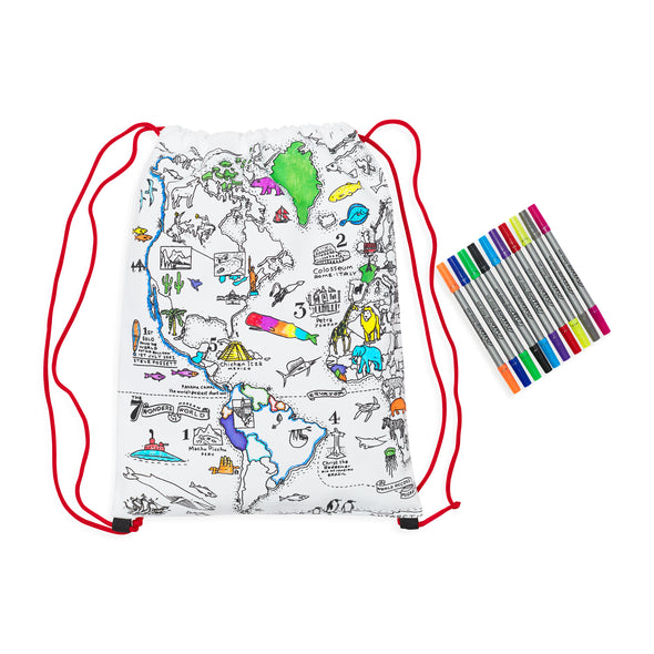 world map print backpack