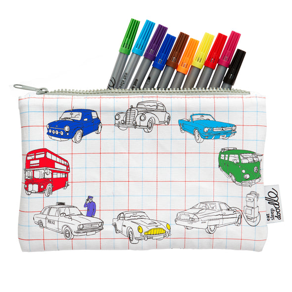 car design pencilcase coloured in
