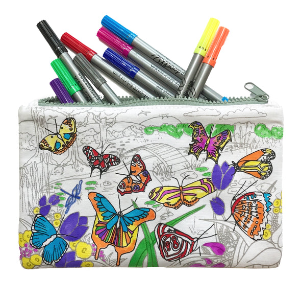 butterfly pencil case with washout pens