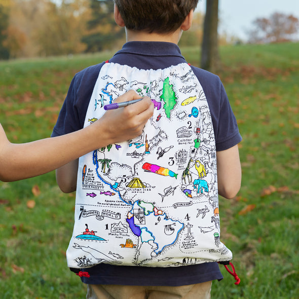Map Backpack Colour-In World Map Backpack | eatsleepdoodle