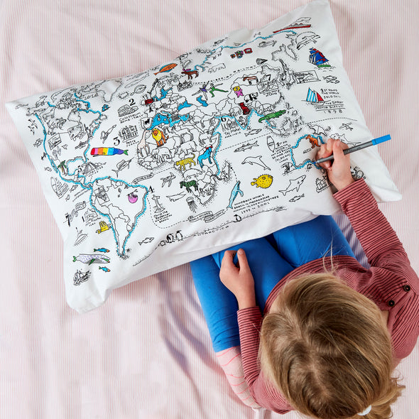 colour your own world map pillowcase